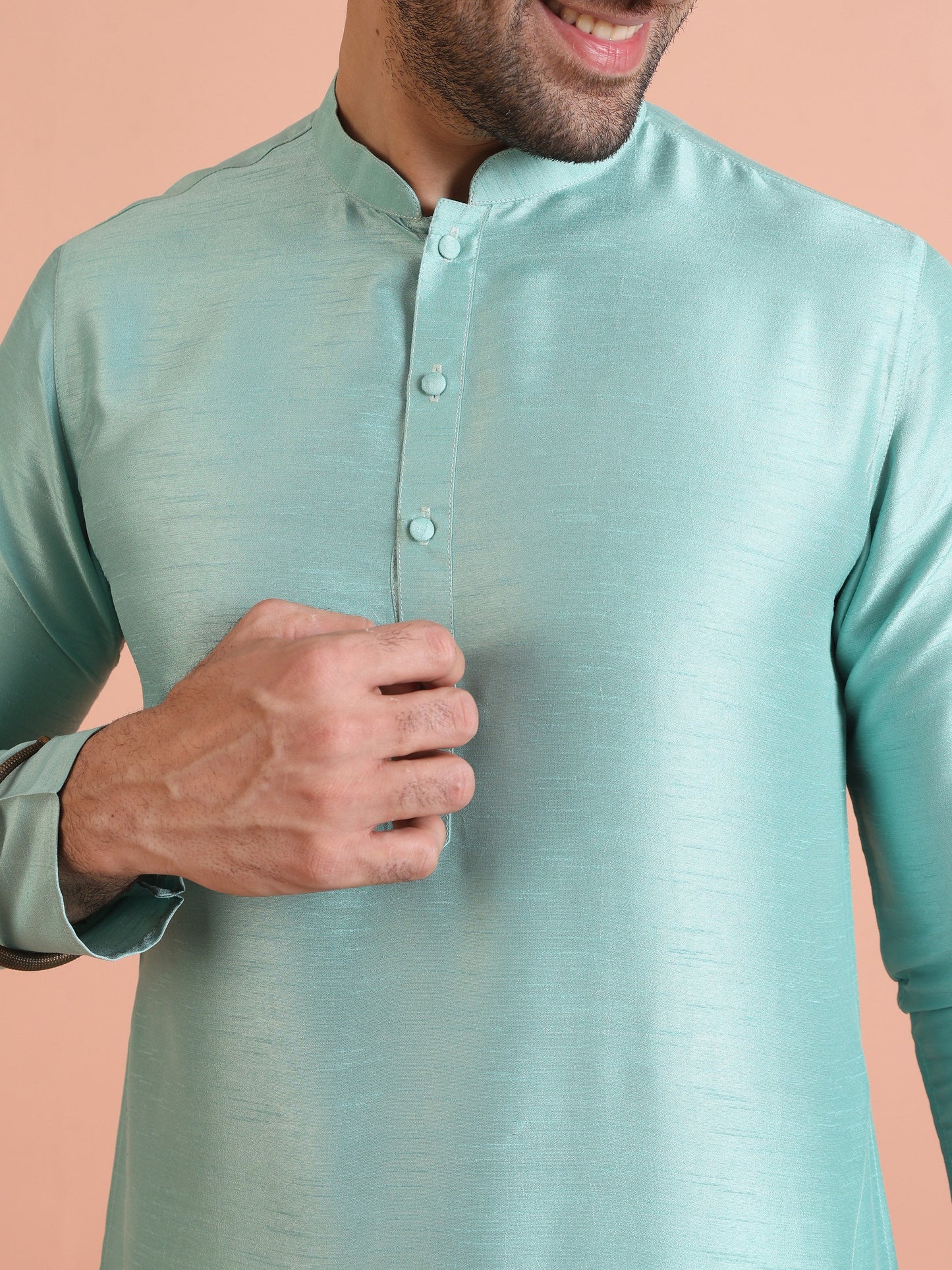 Men Green Plain Kurta